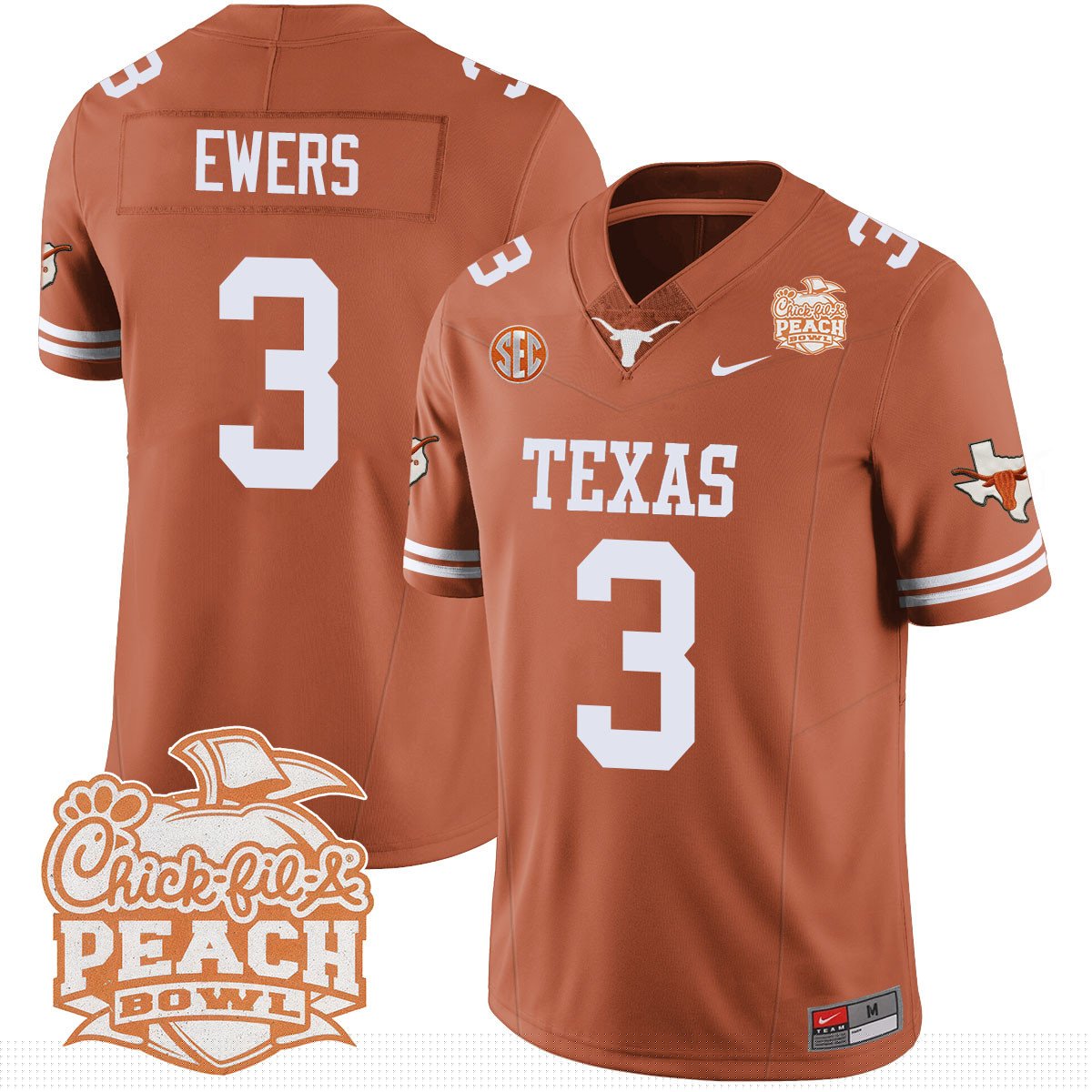 Texas Longhorns 2024 Peach Bowl Jersey - All Stitched
