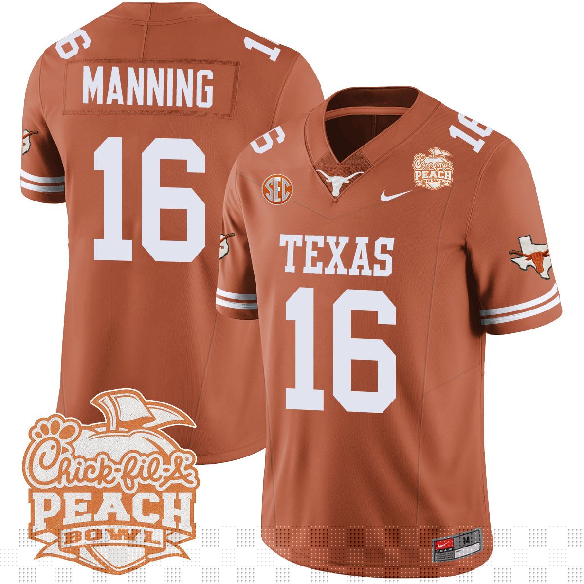 Texas Longhorns 2024 Peach Bowl Jersey - All Stitched