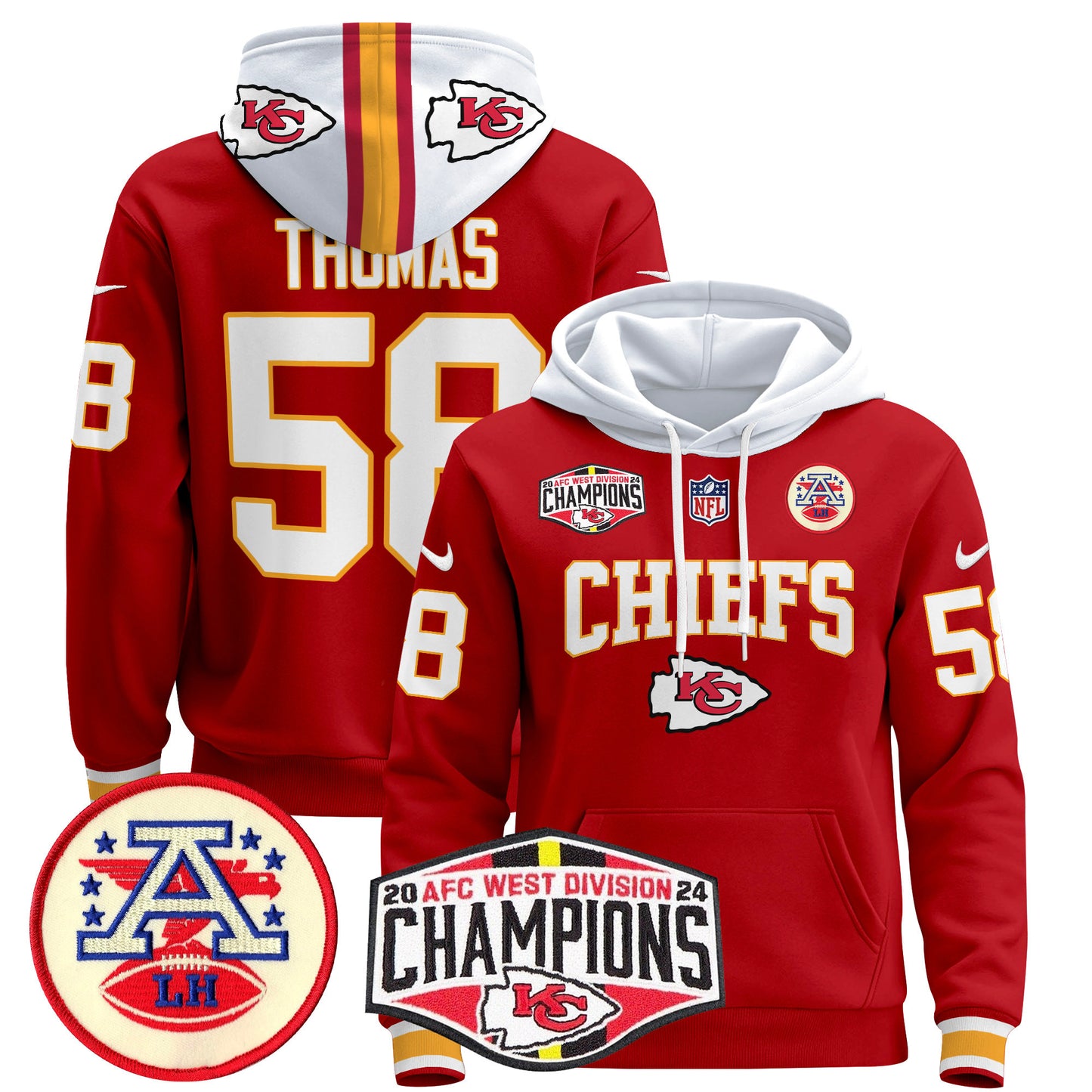 Kansas City Chiefs 2024 AFC West Division Champions Pullover Hoodie - All Stitched