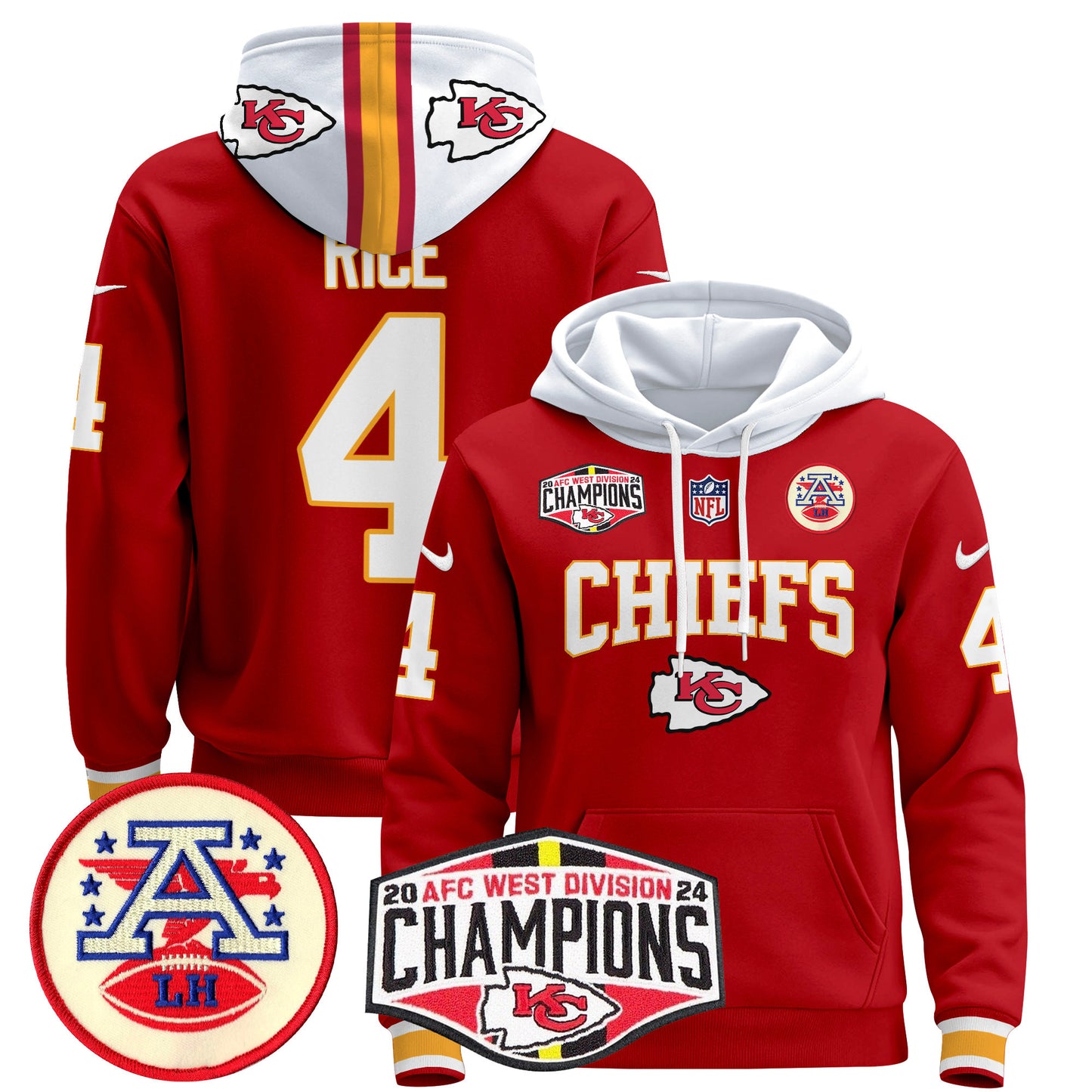 Kansas City Chiefs 2024 AFC West Division Champions Pullover Hoodie - All Stitched
