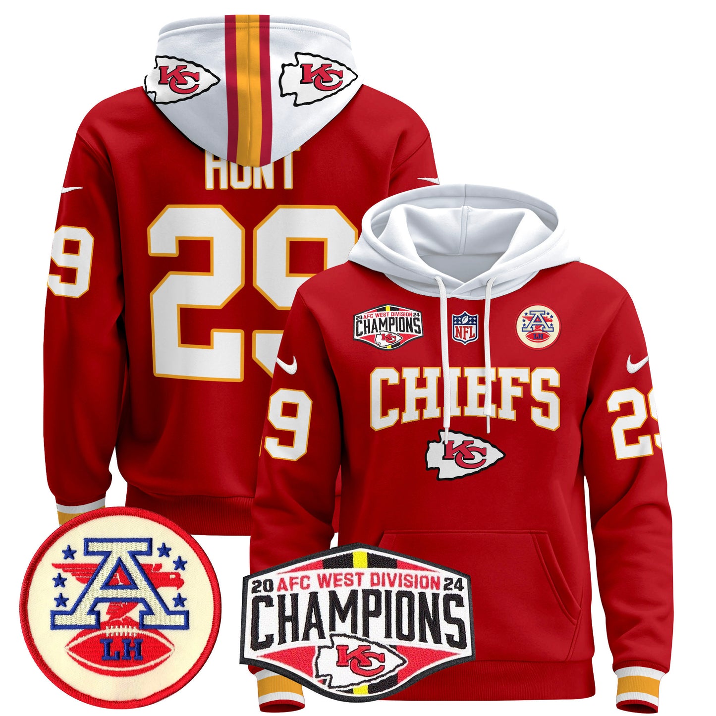 Kansas City Chiefs 2024 AFC West Division Champions Pullover Hoodie - All Stitched