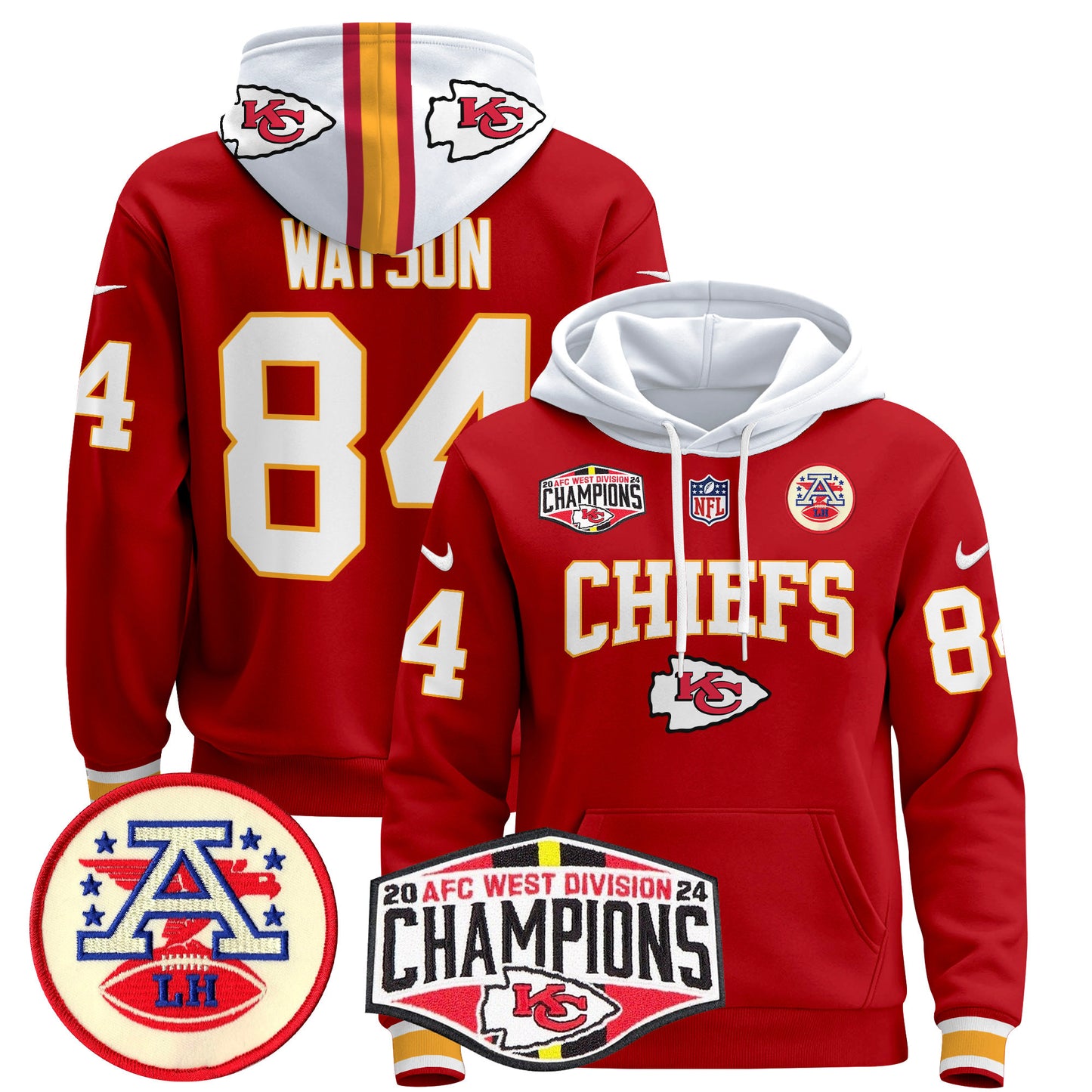 Kansas City Chiefs 2024 AFC West Division Champions Pullover Hoodie - All Stitched