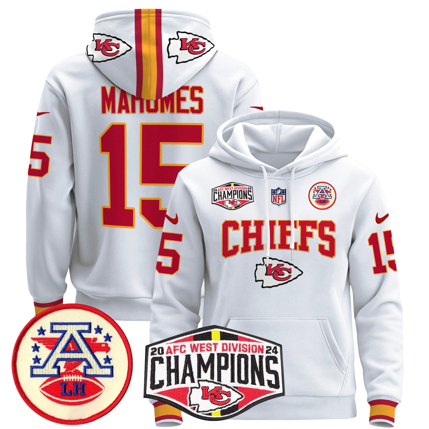 Kansas City Chiefs 2024 AFC West Division Champions Pullover Hoodie - All Stitched