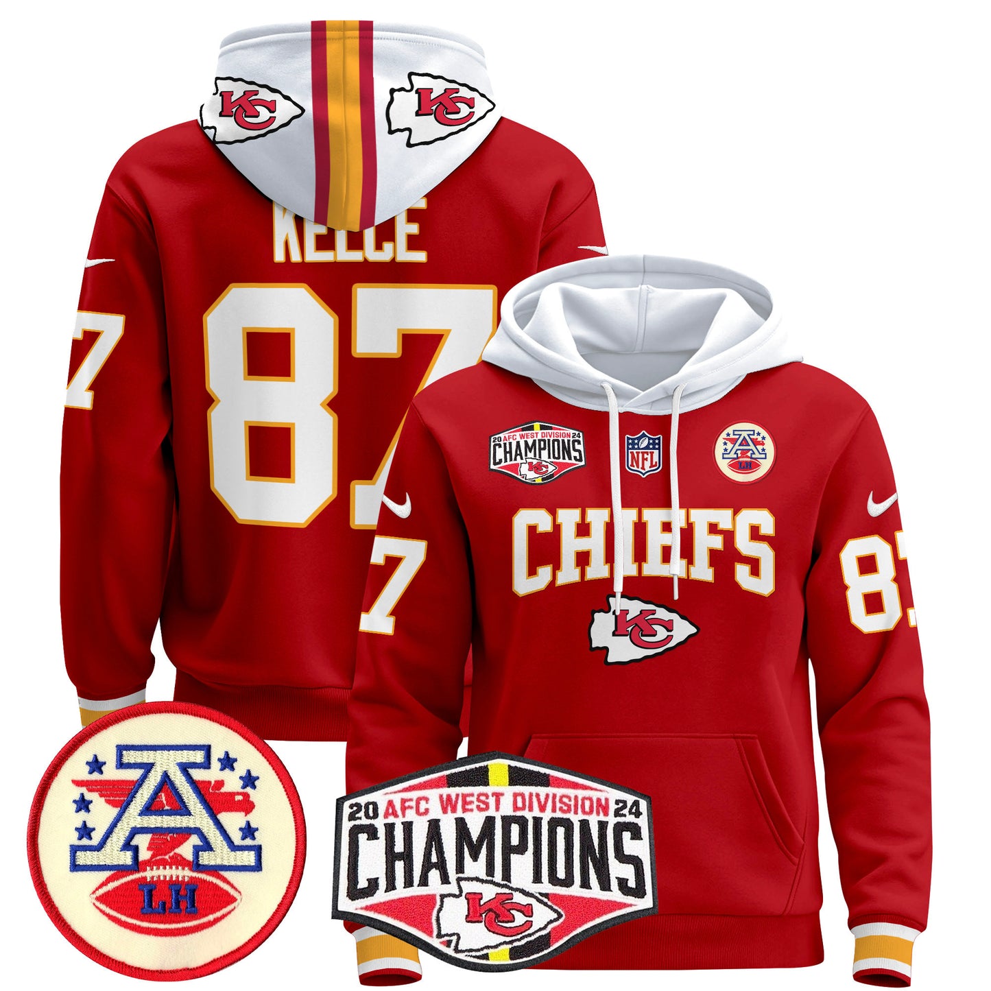 Kansas City Chiefs 2024 AFC West Division Champions Pullover Hoodie - All Stitched