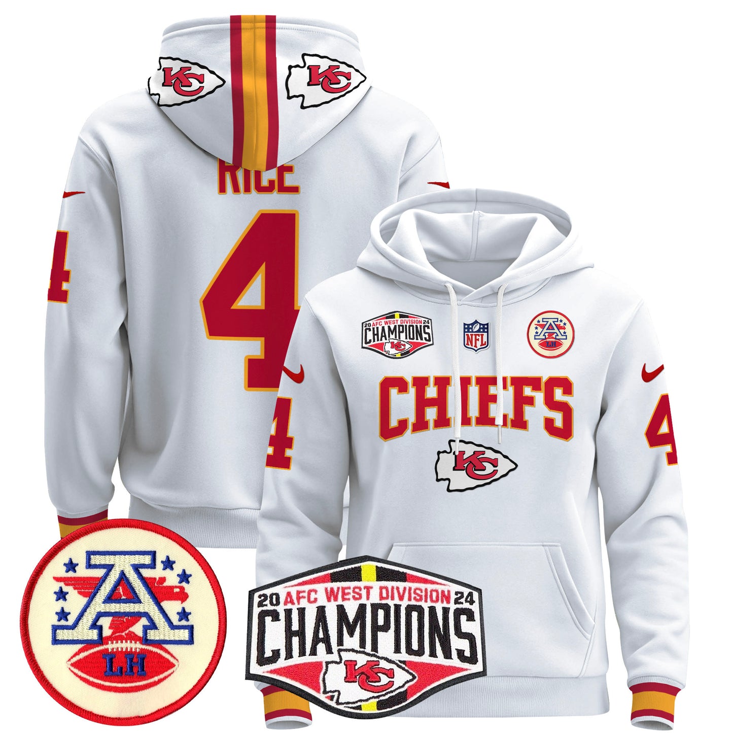 Kansas City Chiefs 2024 AFC West Division Champions Pullover Hoodie - All Stitched