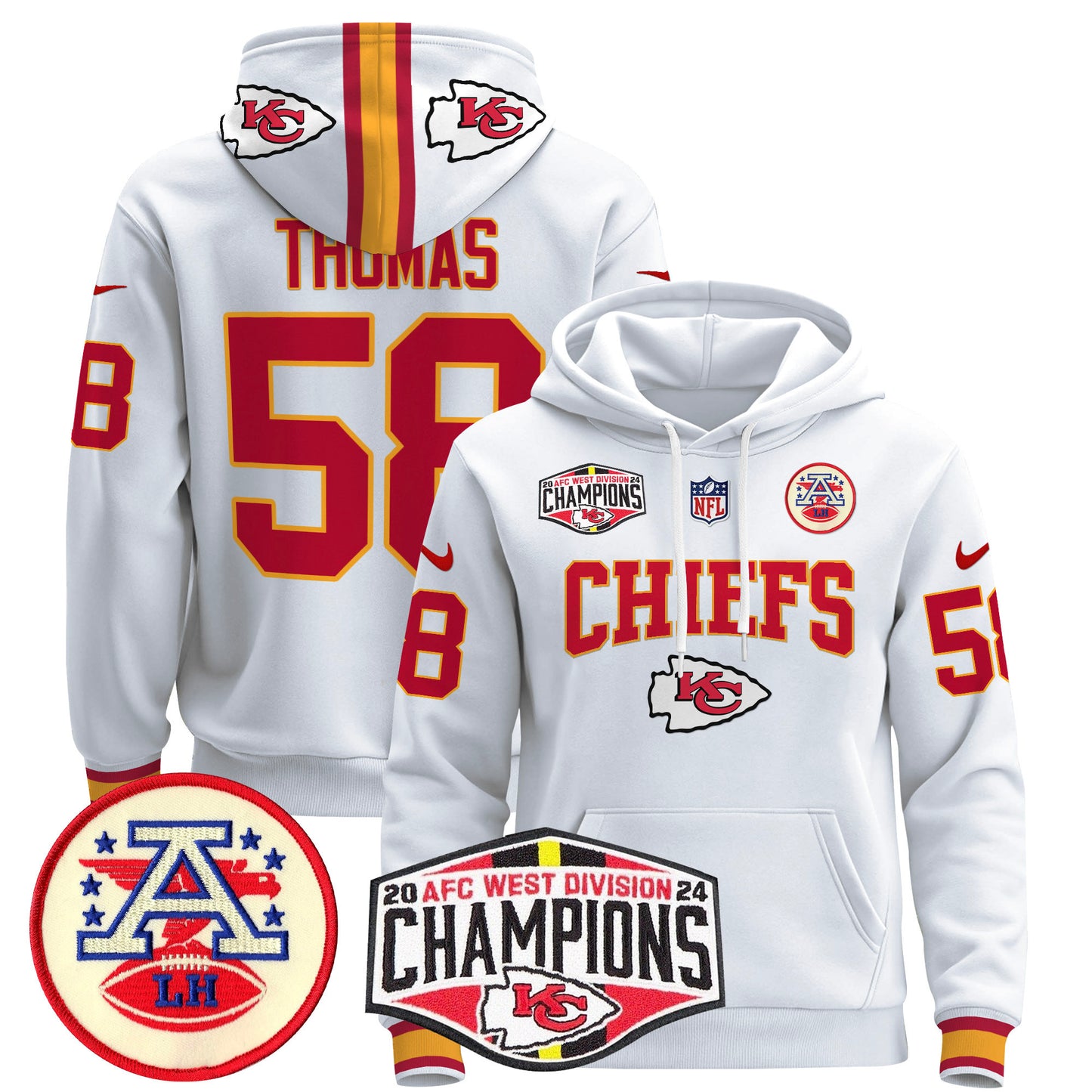 Kansas City Chiefs 2024 AFC West Division Champions Pullover Hoodie - All Stitched