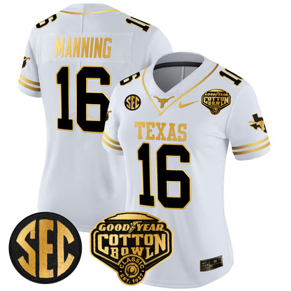 Women's Texas Longhorns Cotton Bowl Patch Gold Vapor Limited Jersey - All Stitched
