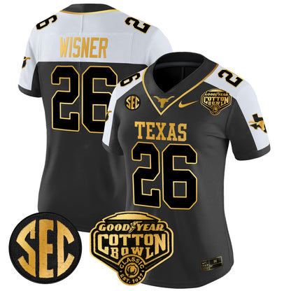 Women's Texas Longhorns Cotton Bowl Patch Gold Vapor Limited Jersey - All Stitched