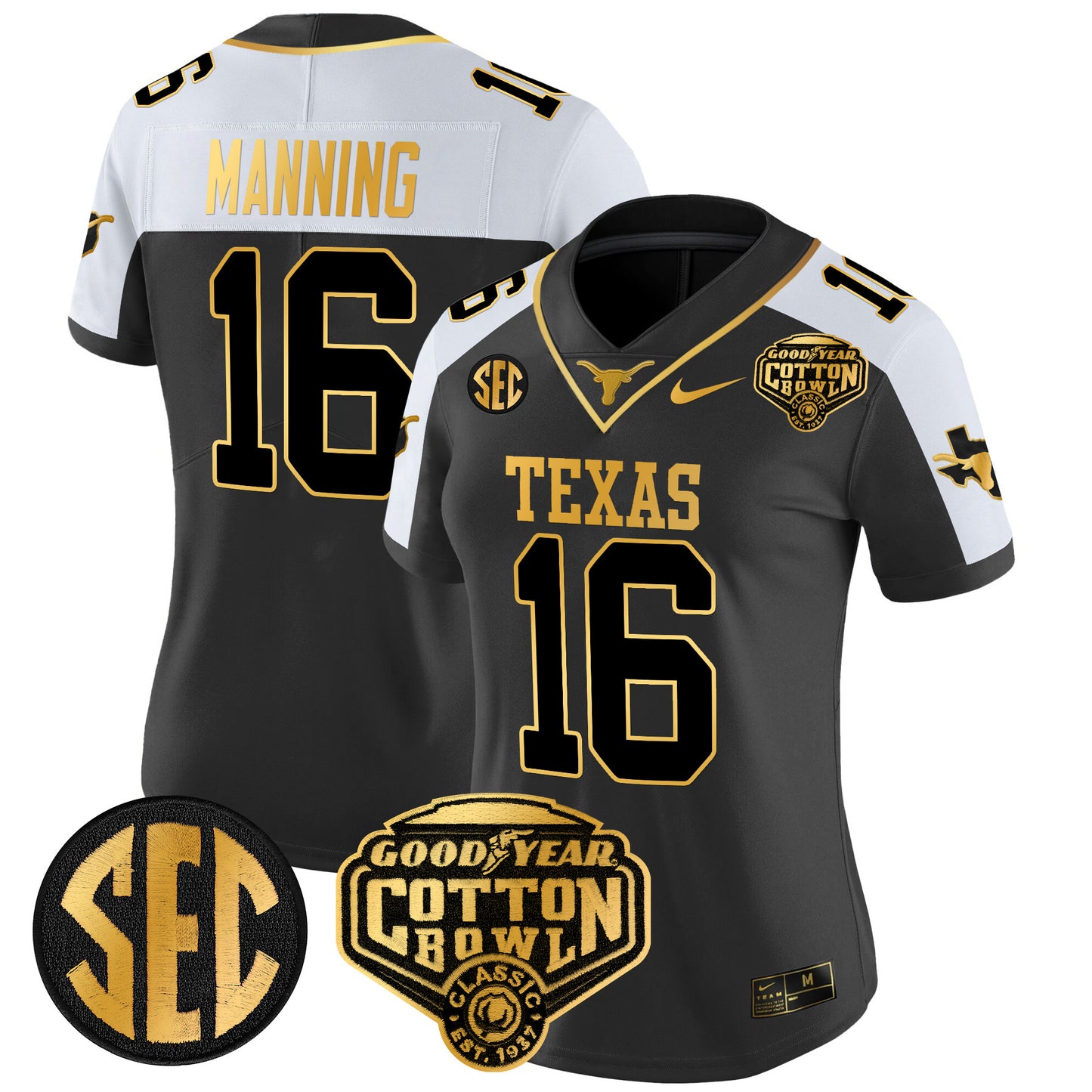 Women's Texas Longhorns Cotton Bowl Patch Gold Vapor Limited Jersey - All Stitched
