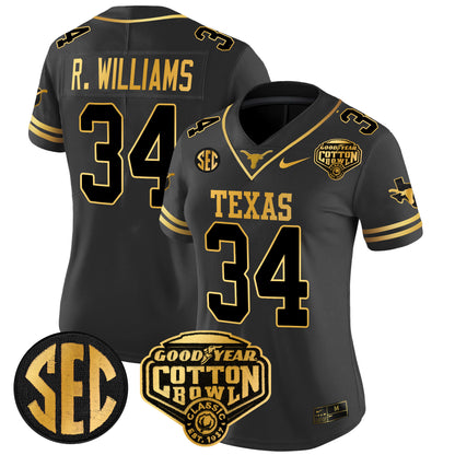 Women's Texas Longhorns Cotton Bowl Patch Gold Vapor Limited Jersey - All Stitched