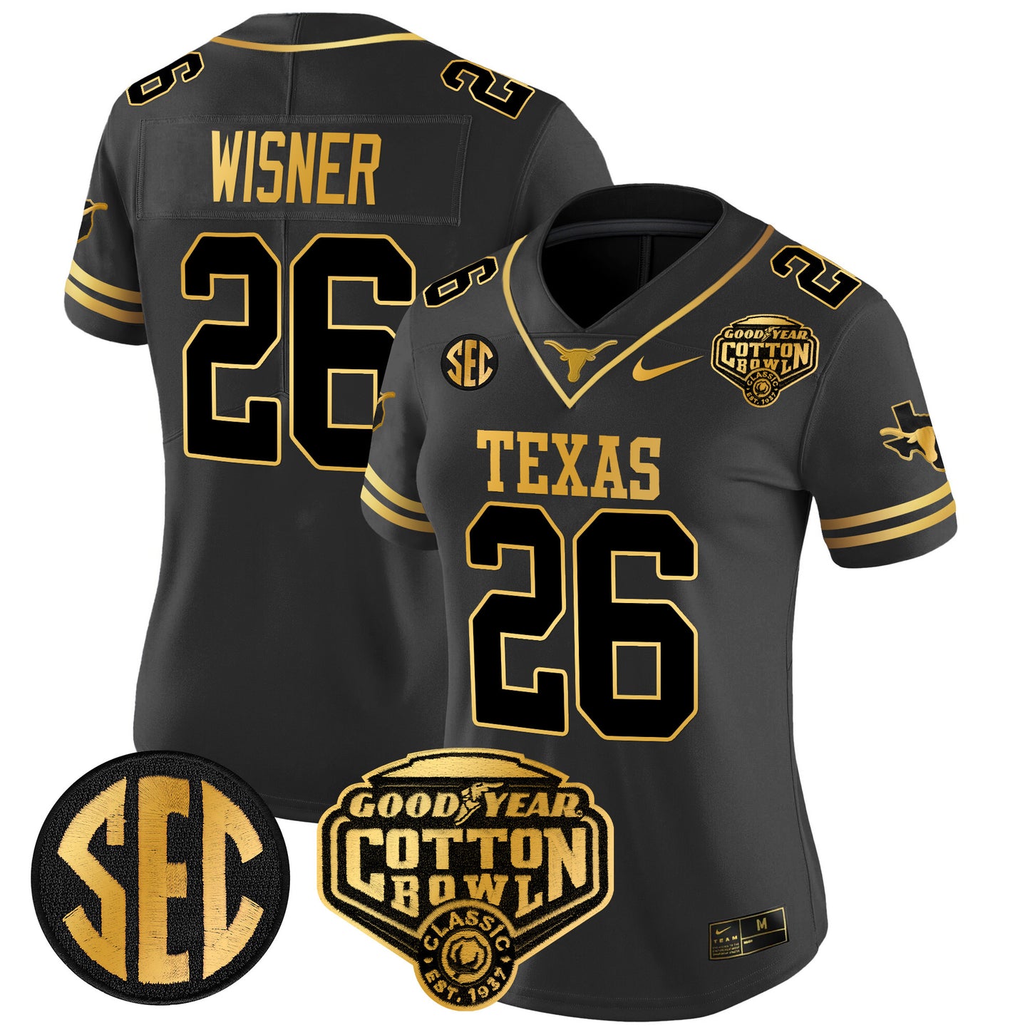 Women's Texas Longhorns Cotton Bowl Patch Gold Vapor Limited Jersey - All Stitched