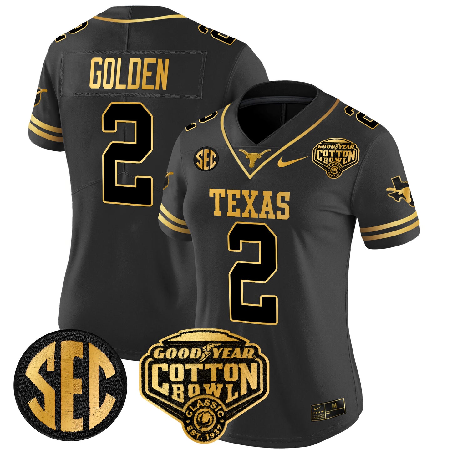 Women's Texas Longhorns Cotton Bowl Patch Gold Vapor Limited Jersey - All Stitched