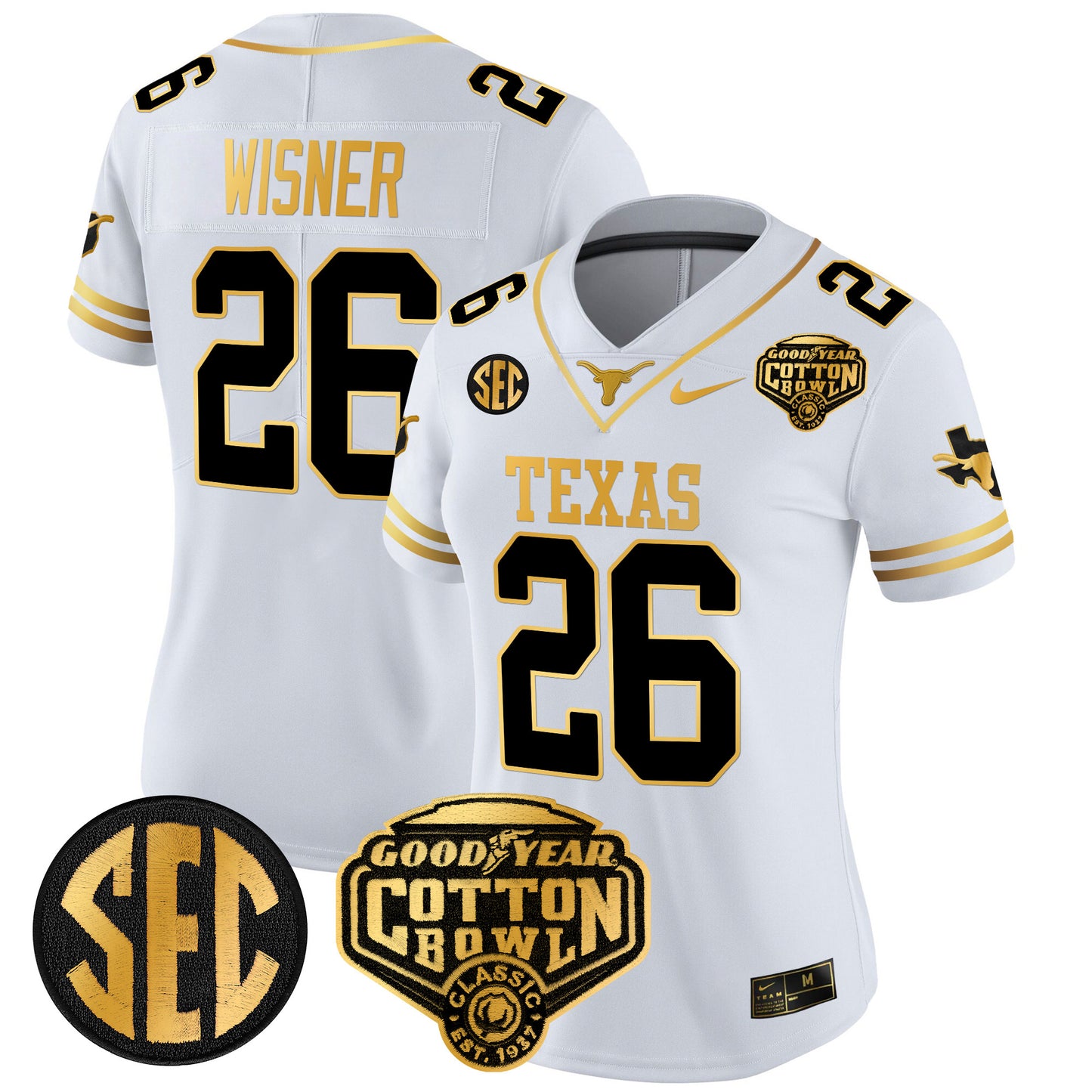 Women's Texas Longhorns Cotton Bowl Patch Gold Vapor Limited Jersey - All Stitched