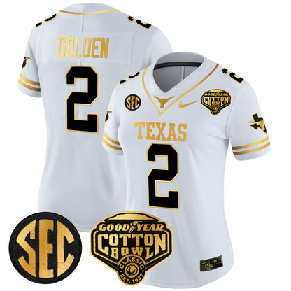 Women's Texas Longhorns Cotton Bowl Patch Gold Vapor Limited Jersey - All Stitched