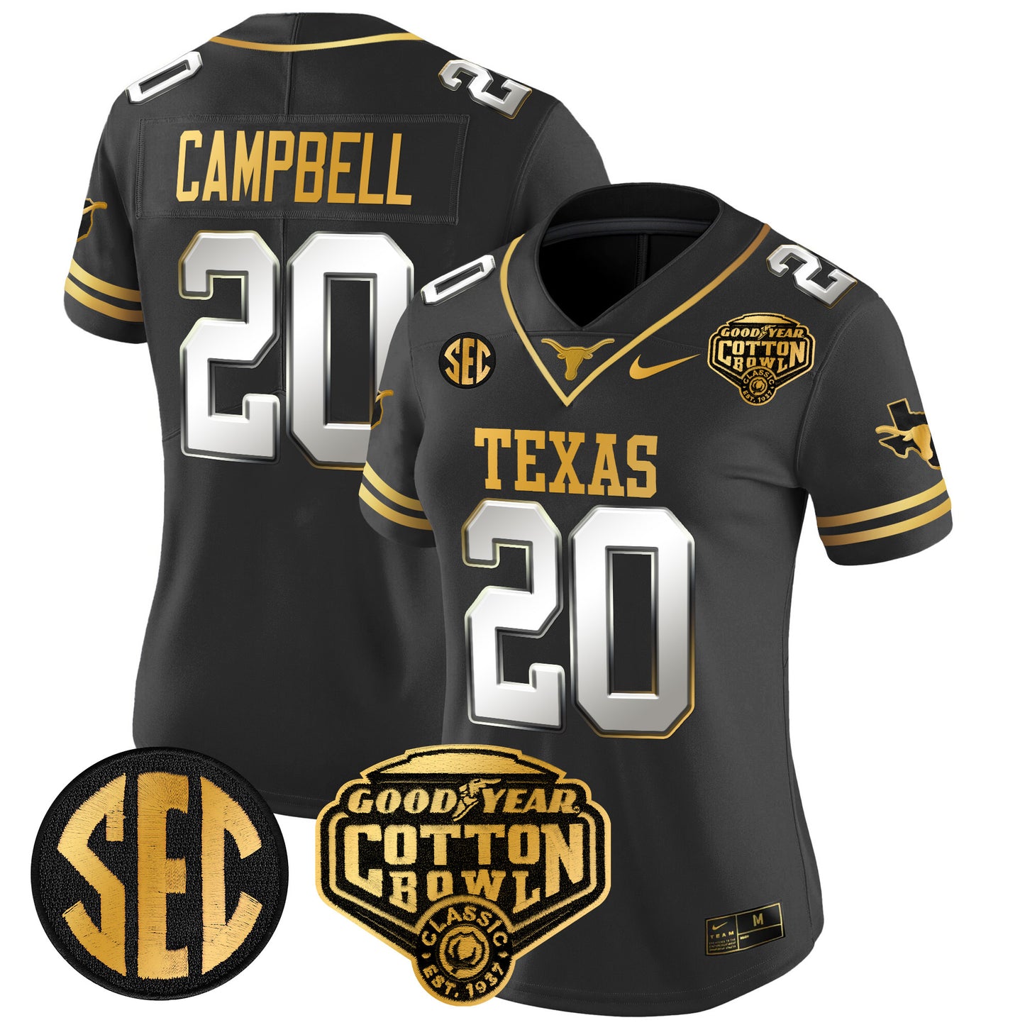Women's Texas Longhorns Cotton Bowl Patch Gold Vapor Limited Jersey - All Stitched