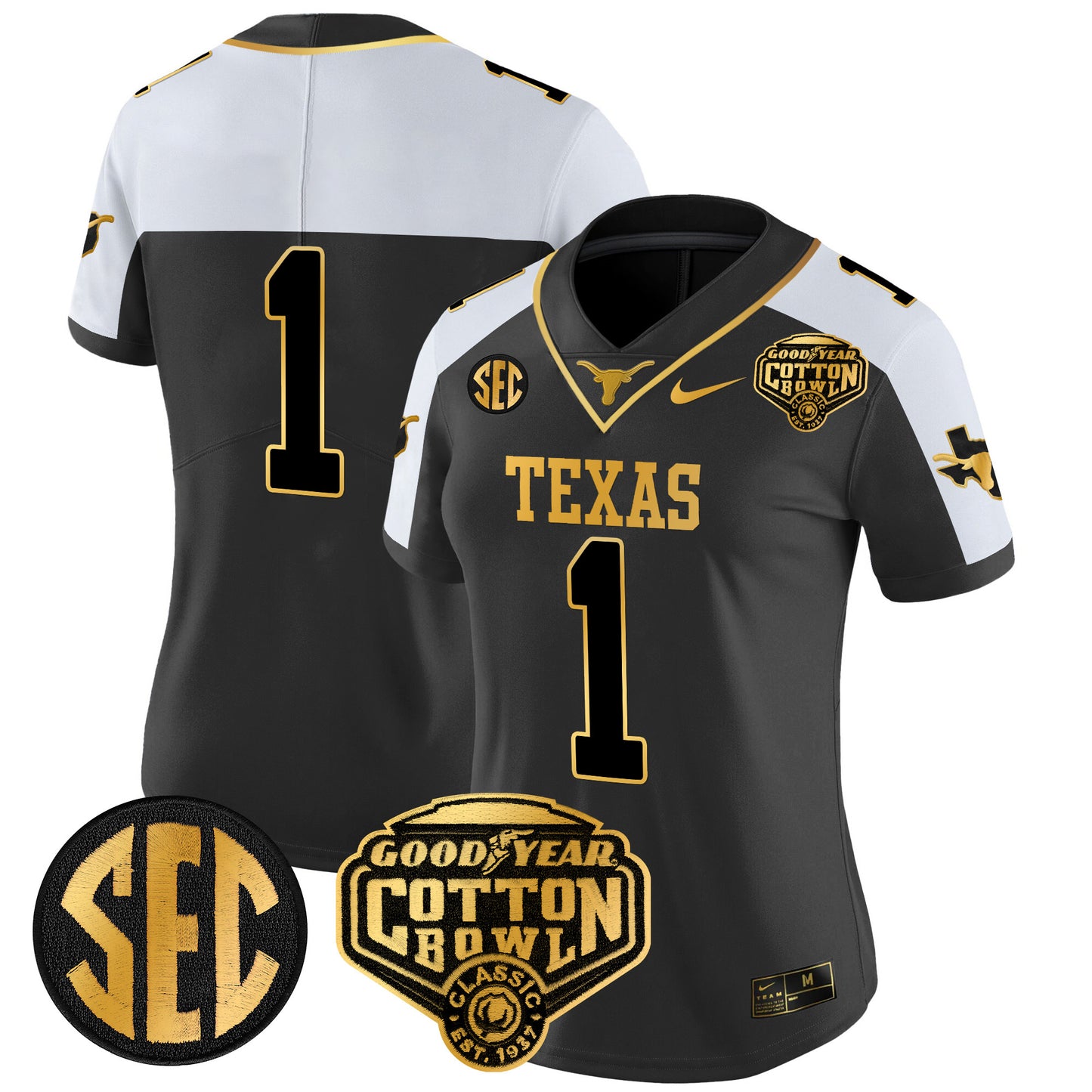 Women's Texas Longhorns Cotton Bowl Patch Gold Vapor Limited Jersey - All Stitched