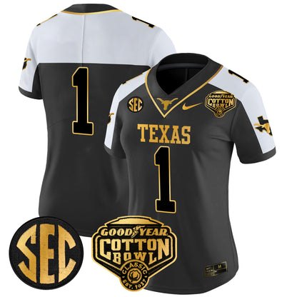 Women's Texas Longhorns Cotton Bowl Patch Gold Vapor Limited Jersey - All Stitched