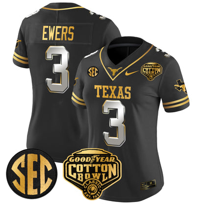 Women's Texas Longhorns Cotton Bowl Patch Gold Vapor Limited Jersey - All Stitched