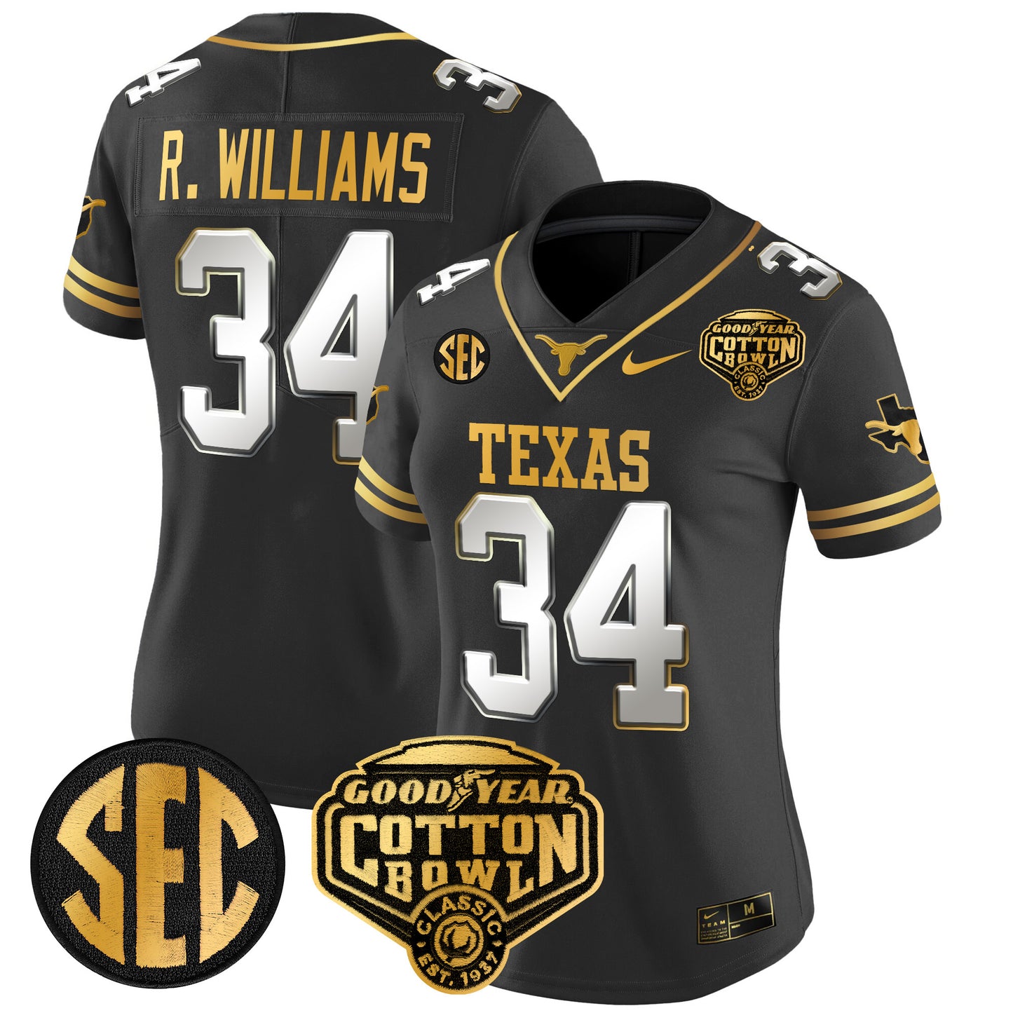 Women's Texas Longhorns Cotton Bowl Patch Gold Vapor Limited Jersey - All Stitched