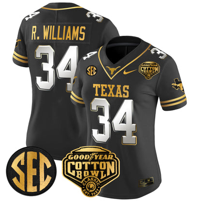Women's Texas Longhorns Cotton Bowl Patch Gold Vapor Limited Jersey - All Stitched