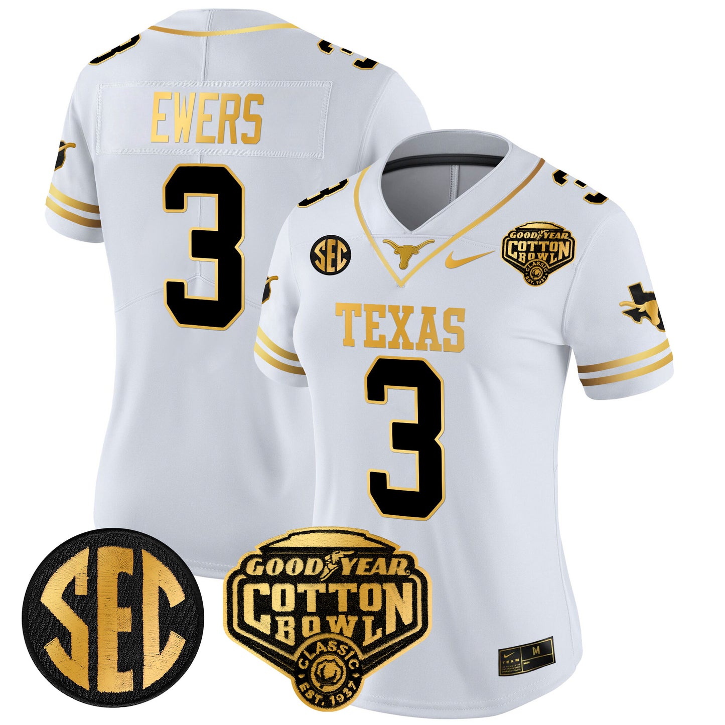 Women's Texas Longhorns Cotton Bowl Patch Gold Vapor Limited Jersey - All Stitched
