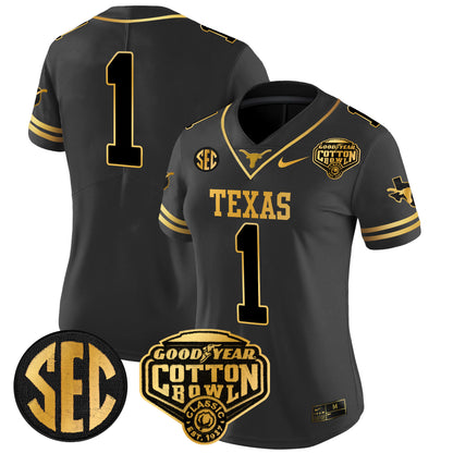 Women's Texas Longhorns Cotton Bowl Patch Gold Vapor Limited Jersey - All Stitched