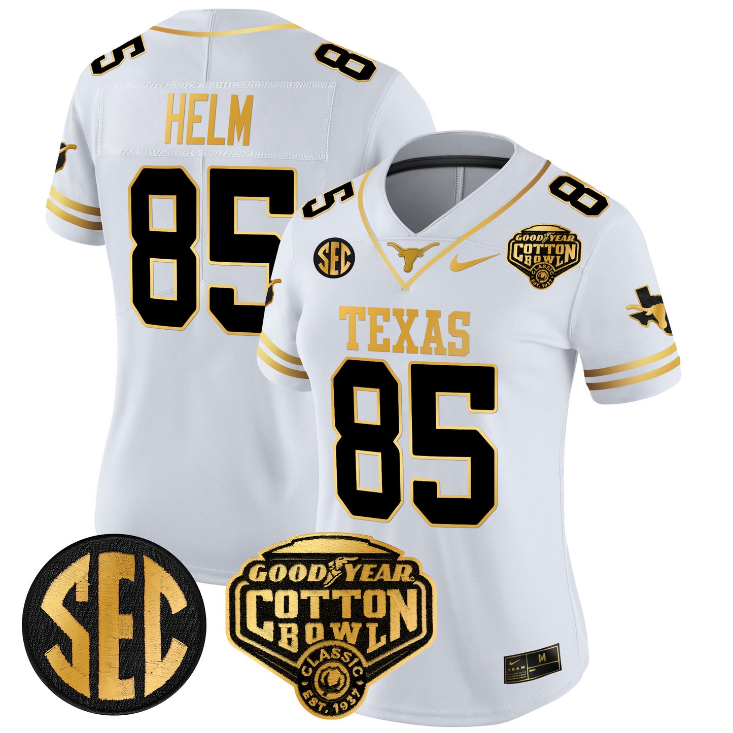 Women's Texas Longhorns Cotton Bowl Patch Gold Vapor Limited Jersey - All Stitched