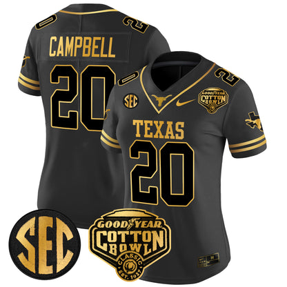 Women's Texas Longhorns Cotton Bowl Patch Gold Vapor Limited Jersey - All Stitched