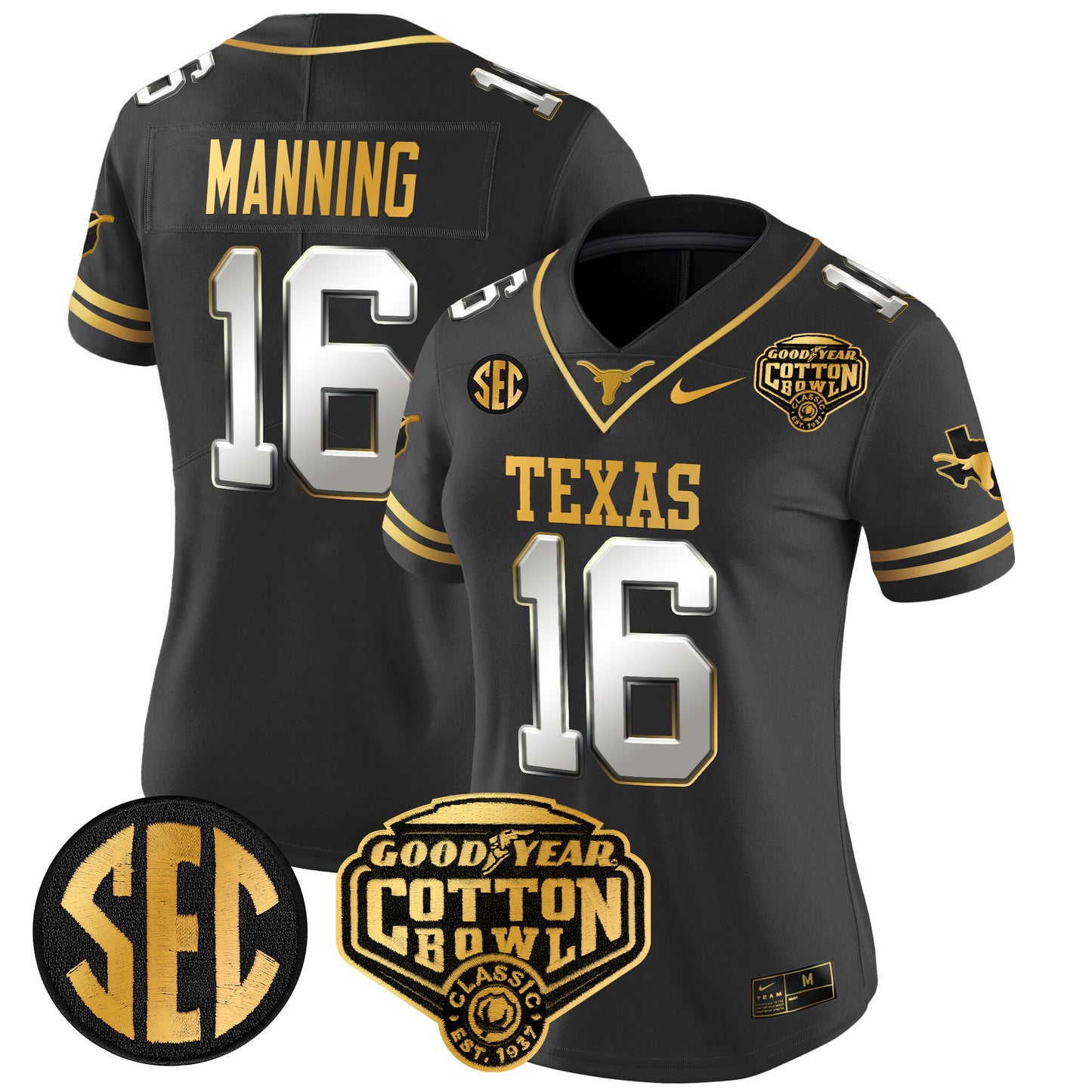 Women's Texas Longhorns Cotton Bowl Patch Gold Vapor Limited Jersey - All Stitched