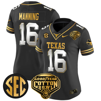 Women's Texas Longhorns Cotton Bowl Patch Gold Vapor Limited Jersey - All Stitched