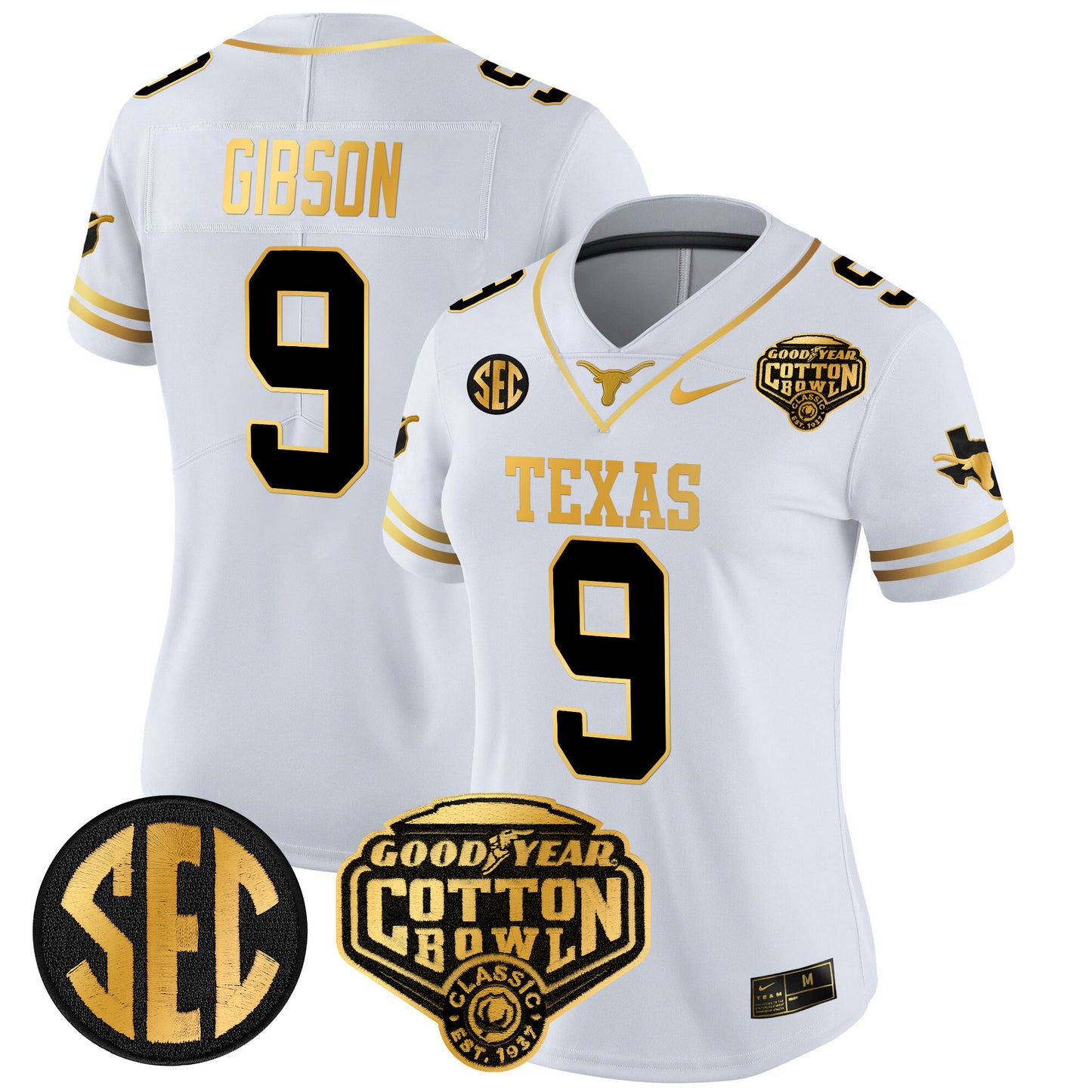 Women's Texas Longhorns Cotton Bowl Patch Gold Vapor Limited Jersey - All Stitched