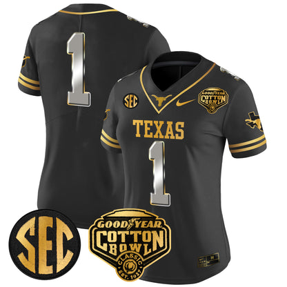 Women's Texas Longhorns Cotton Bowl Patch Gold Vapor Limited Jersey - All Stitched