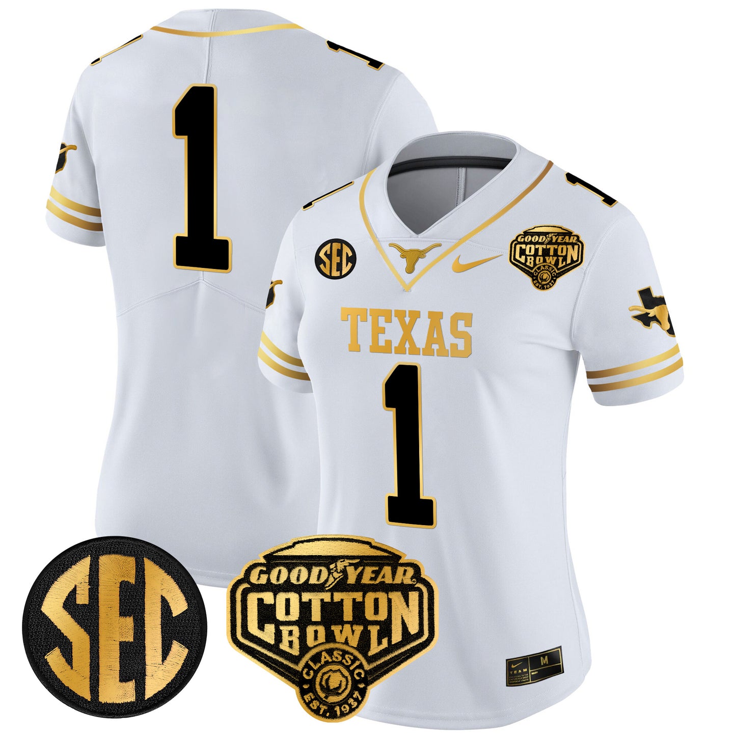 Women's Texas Longhorns Cotton Bowl Patch Gold Vapor Limited Jersey - All Stitched