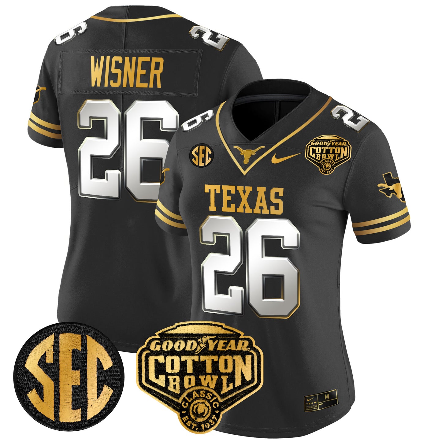 Women's Texas Longhorns Cotton Bowl Patch Gold Vapor Limited Jersey - All Stitched
