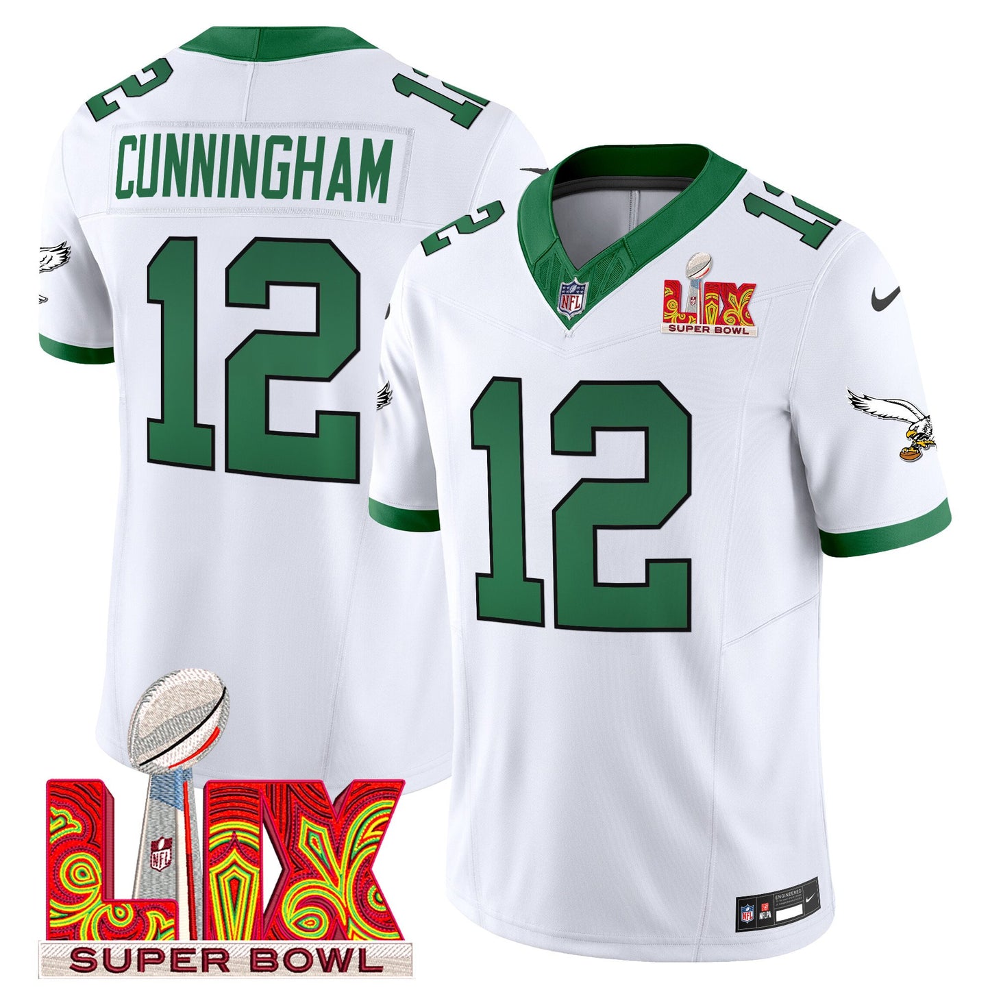 Philadelphia Eagles Kelly Green Super Bowl LIX Patch Vapor Limited Jersey - All Stitched