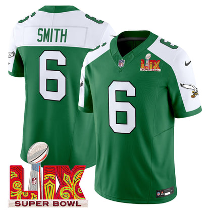 Philadelphia Eagles Kelly Green Super Bowl LIX Patch Vapor Limited Jersey - All Stitched