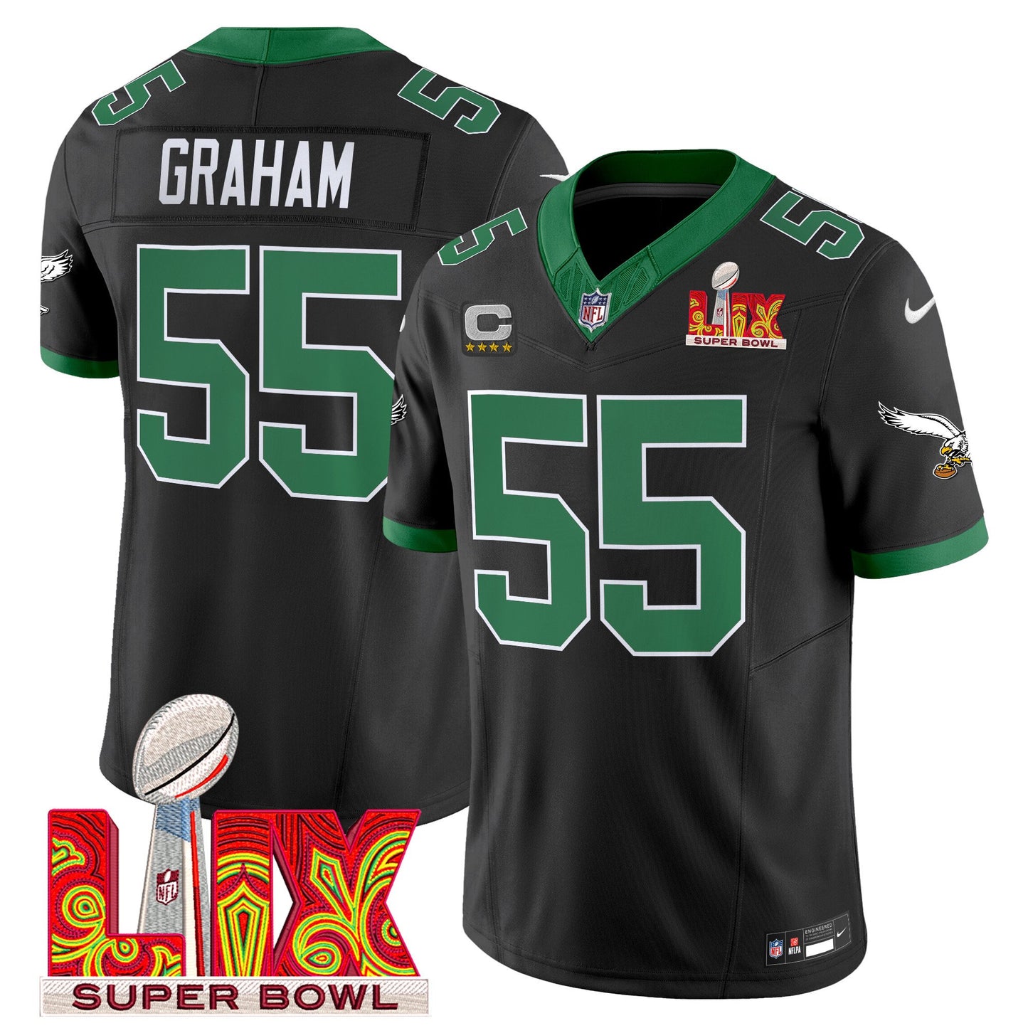 Philadelphia Eagles Kelly Green Super Bowl LIX Patch Vapor Limited Jersey - All Stitched