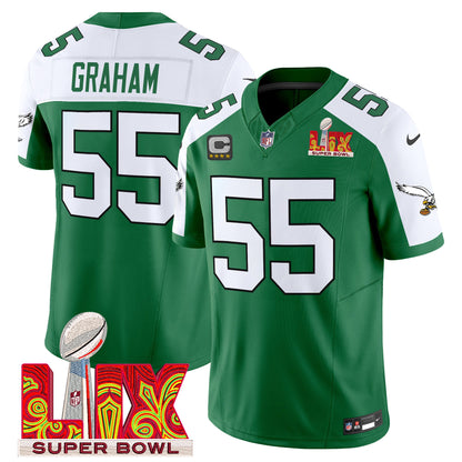 Philadelphia Eagles Kelly Green Super Bowl LIX Patch Vapor Limited Jersey - All Stitched