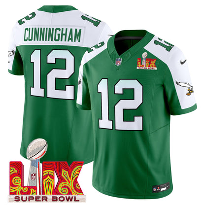 Philadelphia Eagles Kelly Green Super Bowl LIX Patch Vapor Limited Jersey - All Stitched