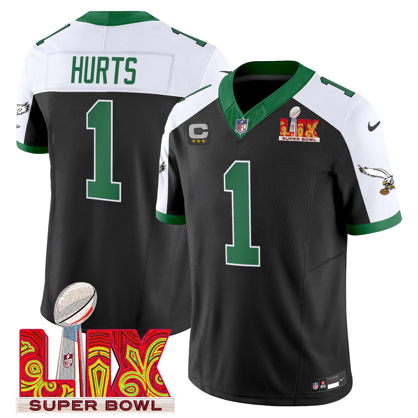 Philadelphia Eagles Kelly Green Super Bowl LIX Patch Vapor Limited Jersey - All Stitched