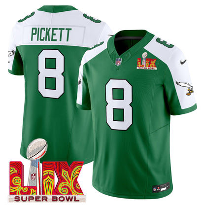 Philadelphia Eagles Kelly Green Super Bowl LIX Patch Vapor Limited Jersey - All Stitched
