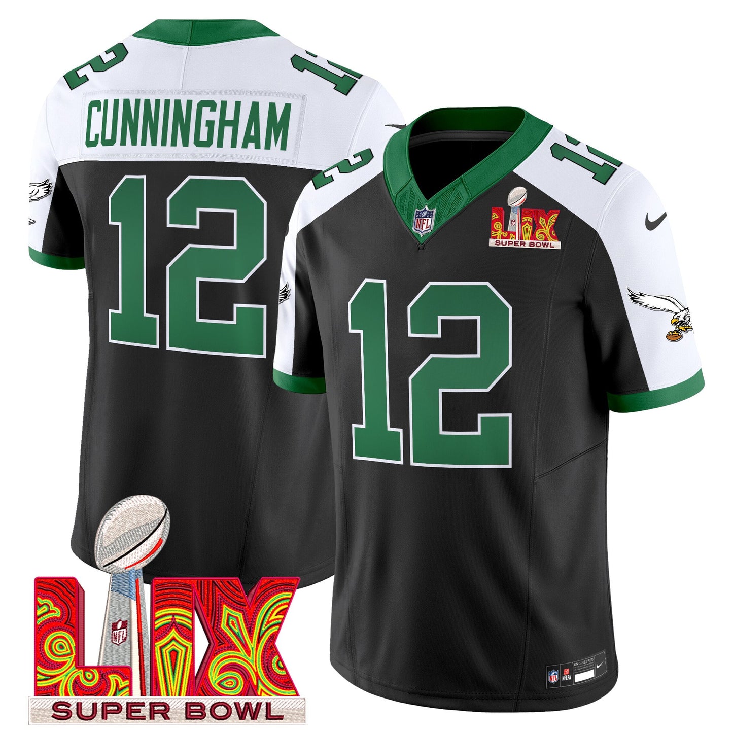 Philadelphia Eagles Kelly Green Super Bowl LIX Patch Vapor Limited Jersey - All Stitched