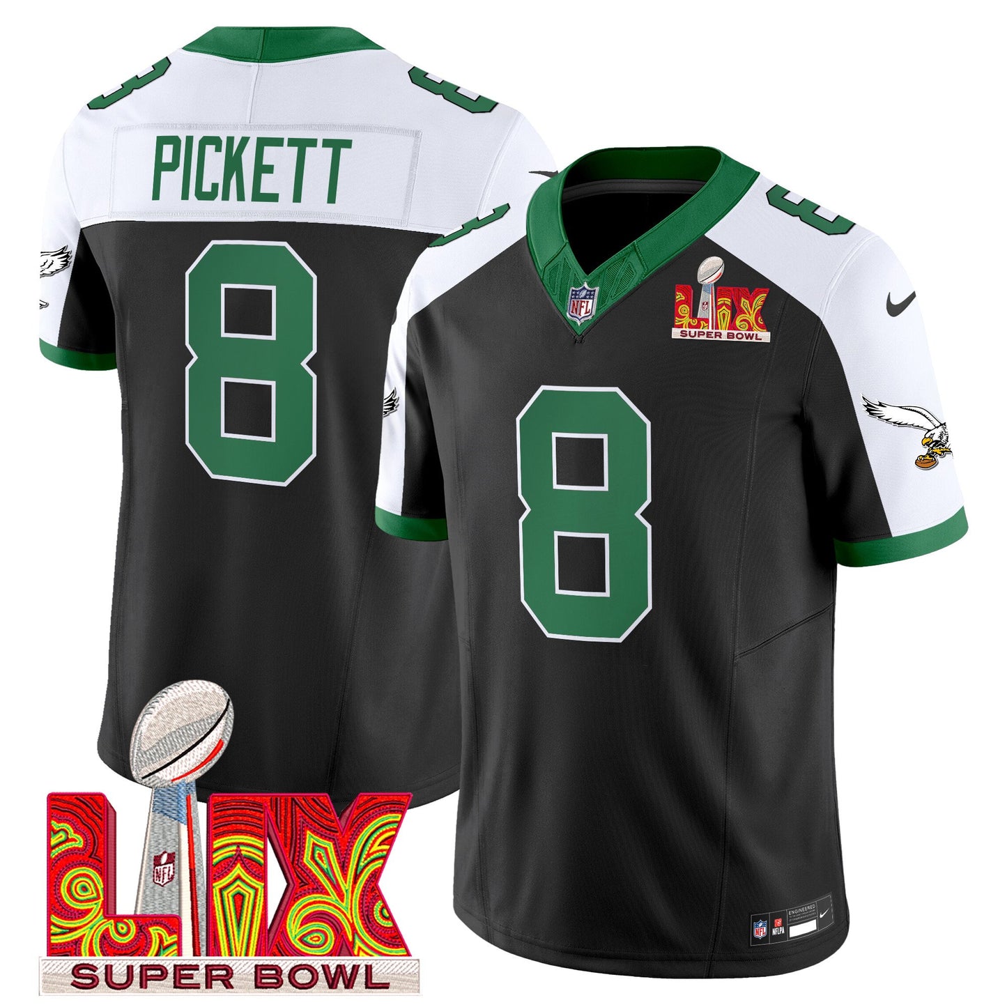 Philadelphia Eagles Kelly Green Super Bowl LIX Patch Vapor Limited Jersey - All Stitched