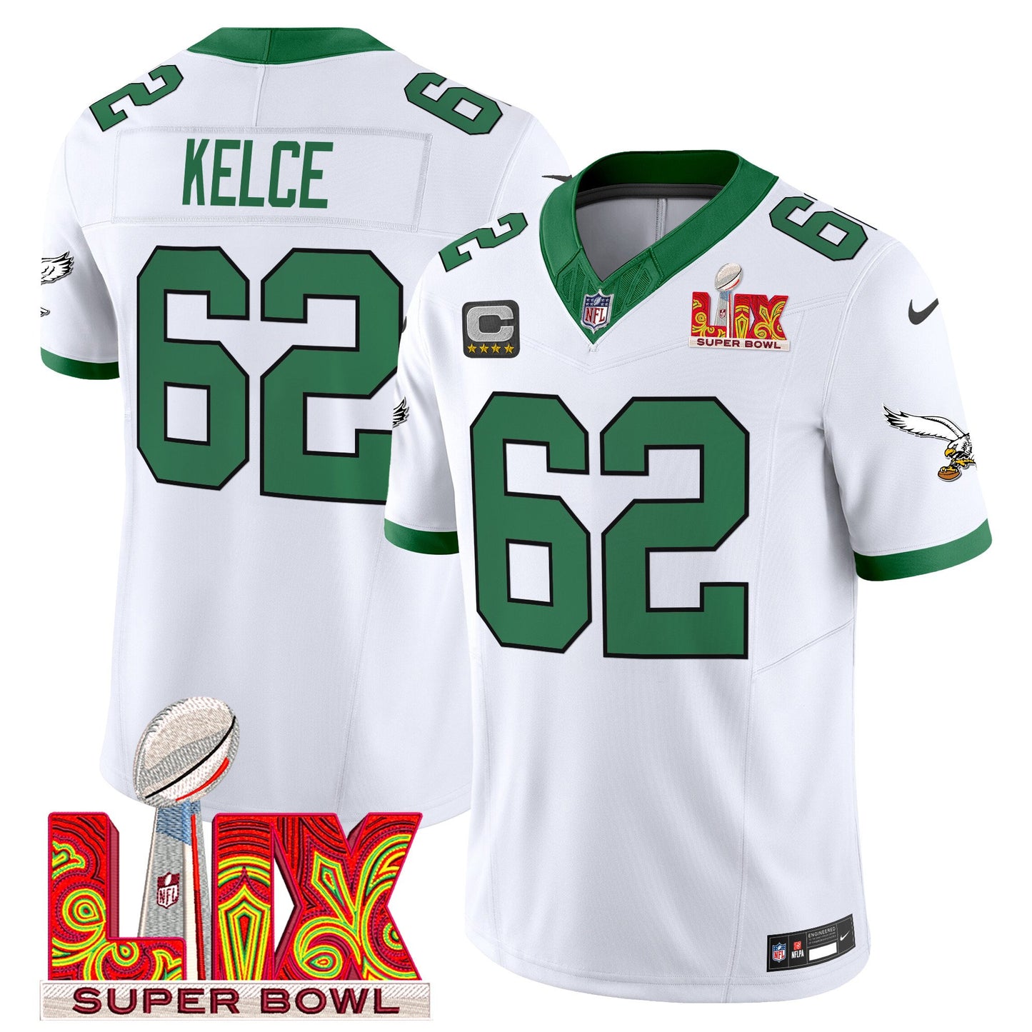 Philadelphia Eagles Kelly Green Super Bowl LIX Patch Vapor Limited Jersey - All Stitched