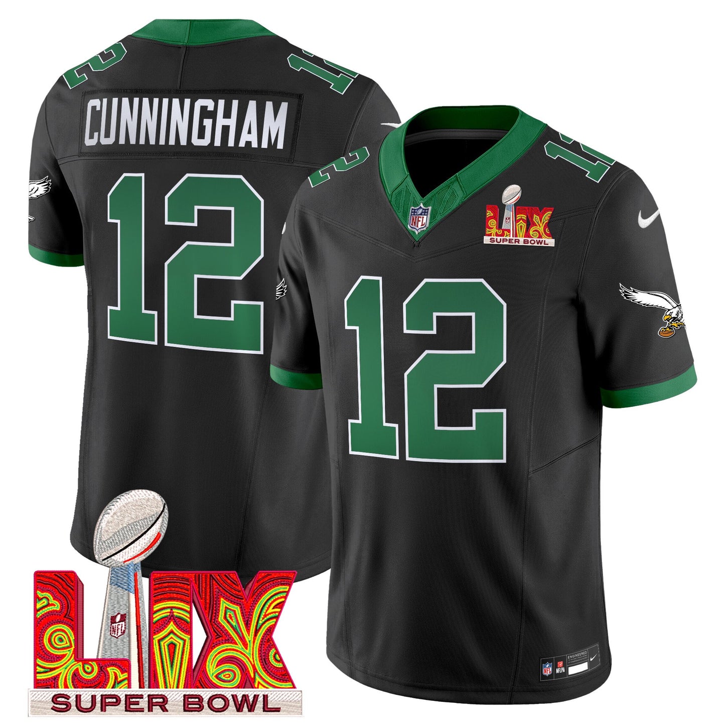 Philadelphia Eagles Kelly Green Super Bowl LIX Patch Vapor Limited Jersey - All Stitched