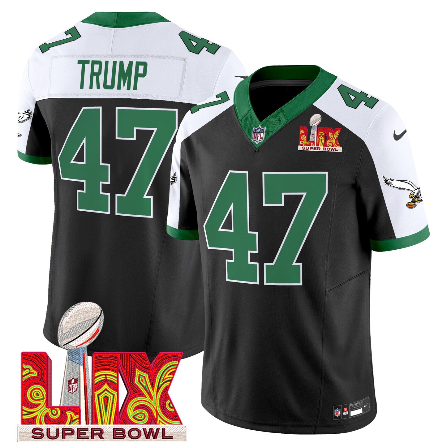Philadelphia Eagles Kelly Green Super Bowl LIX Patch Vapor Limited Jersey - All Stitched