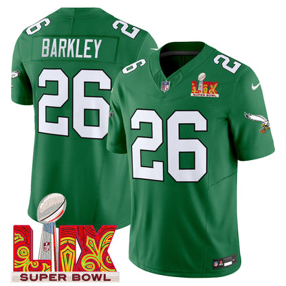 Philadelphia Eagles Kelly Green Super Bowl LIX Patch Vapor Limited Jersey - All Stitched