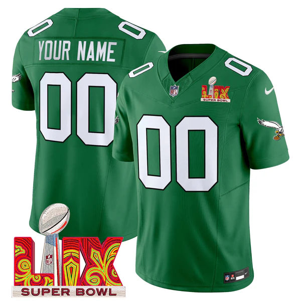 Philadelphia Eagles Super Bowl LIX Patch Vapor Limited Custom Jersey - All Stitched