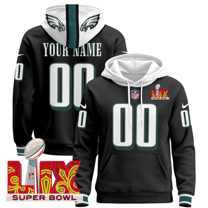 Philadelphia Eagles Super Bowl LIX Patch Custom Pullover Hoodie - All Stitched