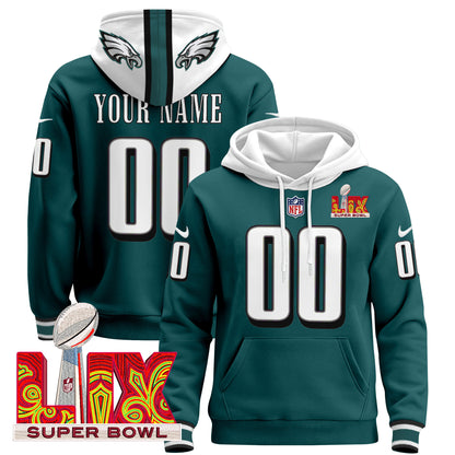 Philadelphia Eagles Super Bowl LIX Patch Custom Pullover Hoodie - All Stitched